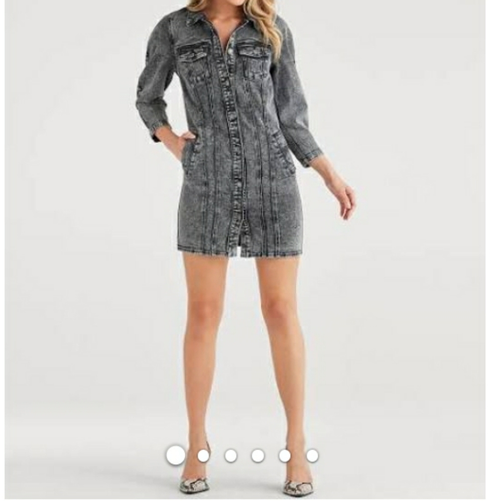 7 FAM acid wash Button down midi Jacket Dress